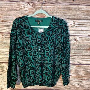 Top Knits mid sleeve sweater women's large green/black pre-owned